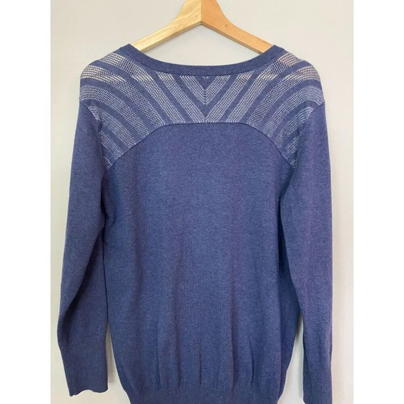 Lolë Lole Womens Sz Large Long Sleeve Mesh Knit V-Neck Navy Pullover Activewear - Picture 14 of 16